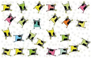 A colorful, playful pattern of cartoon cats in various colors, arranged randomly with bubbles on a white background. vector