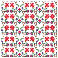 A vibrant floral pattern featuring red, purple, and green flowers against a white background, arranged in a repeating design. vector