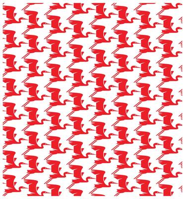 A repetitive pattern of stylized red birds in flight against a white background, creating a vibrant and dynamic design.