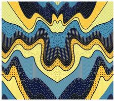 Abstract wavy patterns in shades of blue, yellow, and navy, featuring varied textures and dotted designs, creating a dynamic visual flow. vector