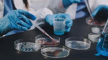 Scientists working in a laboratory with test tubes video