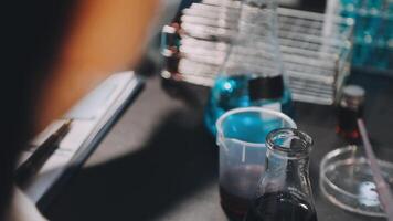 A person is working in a laboratory with a beaker video