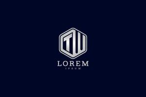 Sleek TW logo design with hexagonal frame, modern typography, and bold style. vector