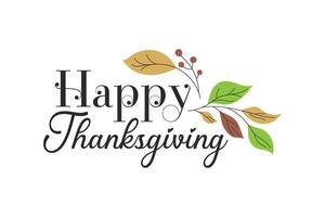 Elegant Happy Thanksgiving Typography with Autumn Leaves vector