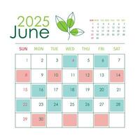 Elegant Nature Inspired June 2025 Calendar with Clean Minimal and Professional Design vector