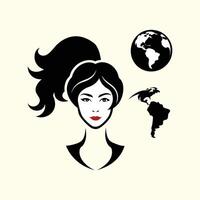 A woman with a ponytail and a globe vector