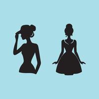 Silhouettes of two women in dresses, one looking to the side and the other looking up vector