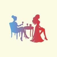Two women sitting at a table with wine glasses vector