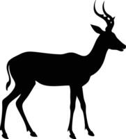 A black silhouette of a deer standing on a white background vector