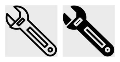 Wrench icon set in black color with outline and glyph style vector