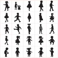 silhouettes of children and adults in various poses vector