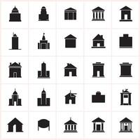 various buildings and monuments icons in black and white vector