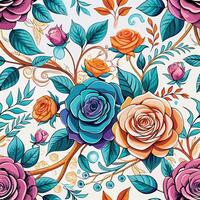 A colorful floral pattern with roses and leaves vector