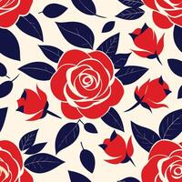 A red and blue rose pattern with leaves vector