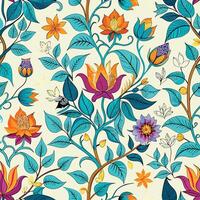 A colorful floral pattern with leaves and flowers vector