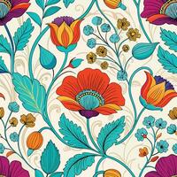 A colorful floral pattern with flowers and leaves vector