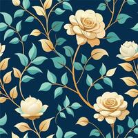 Seamless floral pattern with roses and leaves on a blue background vector
