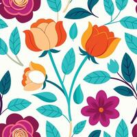 Seamless floral pattern with colorful flowers and leaves vector