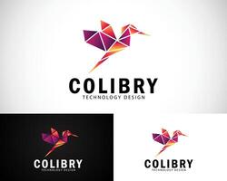 Modern hummingbird bird with low poly or colorful polygon triangle style logo design vector