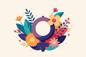 A woman's reproductive symbol surrounded by flowers and leaves vector