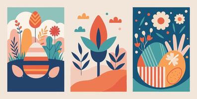 Easter banner set with flowers and eggs vector