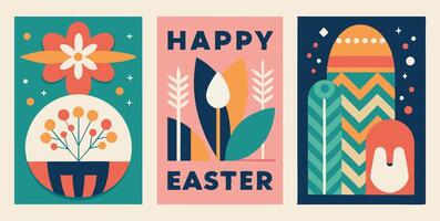 Easter banners with flowers and eggs vector