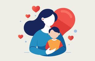 Mother and child with hearts in the background vector