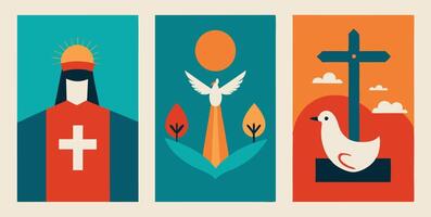 Three banners with religious symbols vector