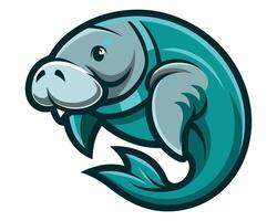 A cartoon manatee with a blue and white face vector