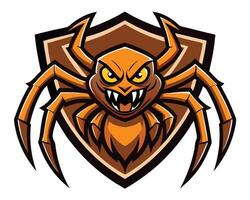 An orange spider mascot on a shield vector