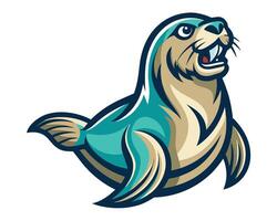 A sea lion mascot with its mouth open vector