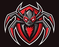 A red and black spider logo on a black background vector