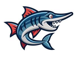 A blue marlin fish with a red and white tail vector