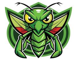 A green insect mascot with red eyes vector