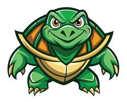 A cartoon turtle mascot with a green shell and yellow eyes vector