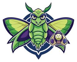A green moth with a large head and wings vector