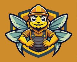A cartoon bee mascot with a hat and overalls vector