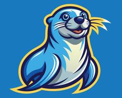 A cartoon sea otter mascot on a blue background vector