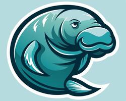 A manatee mascot on a blue background vector