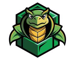 A turtle mascot with a green and yellow face vector