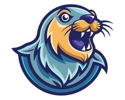 An angry sea lion head with its mouth open vector