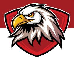 An eagle mascot head on a red and white shield vector