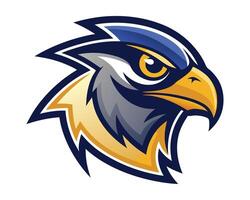 The head of an eagle is shown in a blue and yellow color scheme vector
