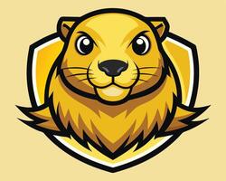 A cartoon groundhog mascot on a yellow background vector