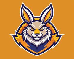 An angry rabbit head on an orange background vector