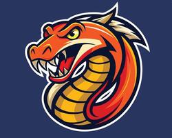 An orange and yellow snake head on a blue background vector
