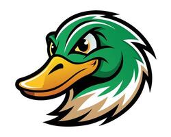 A green duck head with a long beak vector