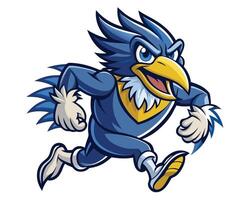 A blue and yellow bird mascot running vector