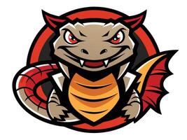 A cartoon dragon mascot with red eyes and a yellow tail vector