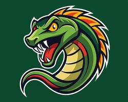 A green snake head with a yellow and orange tail vector